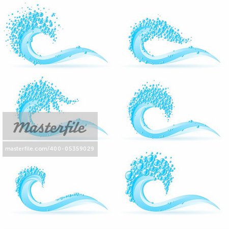 Illustration of set cool water wave on white background