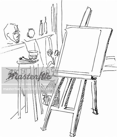 an easel is prepared to work