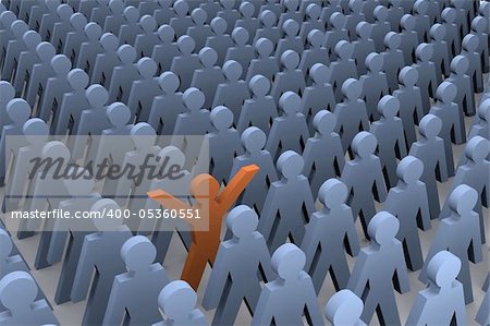 A Colourful 3d Rendered "Standing out from the Crowd" Concept Illustration