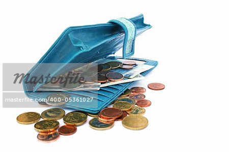 Money in wallet isolated on white background.