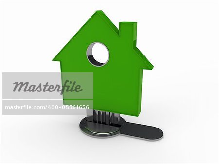 3d house key green home security estate
