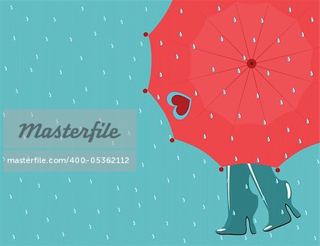 background rain with boots and umbrella with heart