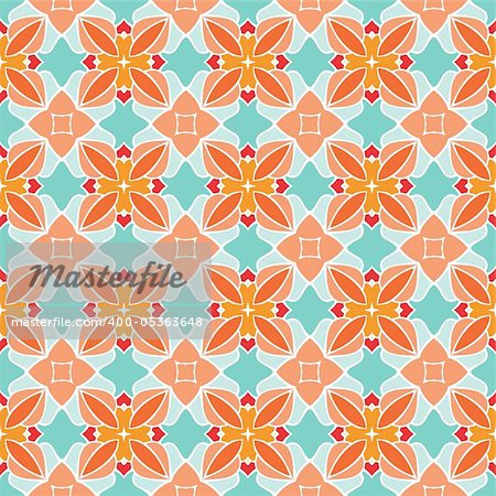 Seamless and elegant Baroque pattern with flowers in orange, green