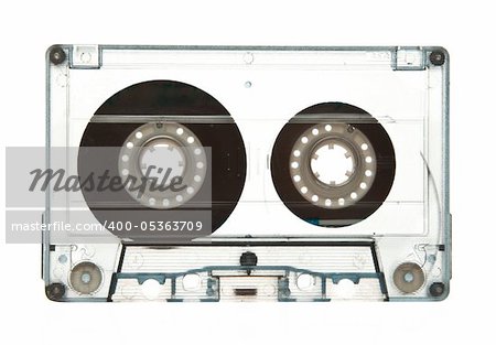 Transparent old audio cassette isolated on white