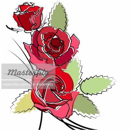 Stylized simple roses isolated on white