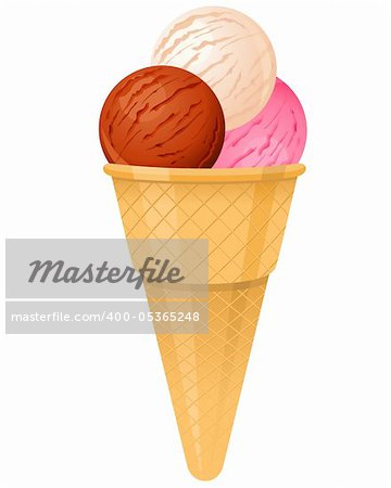 Detailed icecream cone isolated on white background