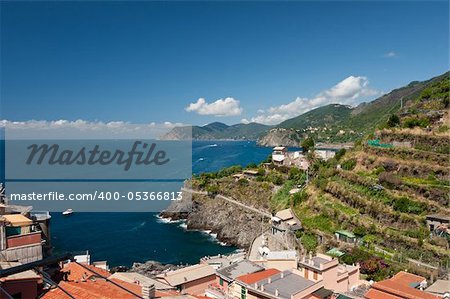 Panoramic view at the sea coast in Cinque Terre, Italy