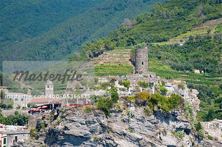 Watching tower on the high cliff, Italy