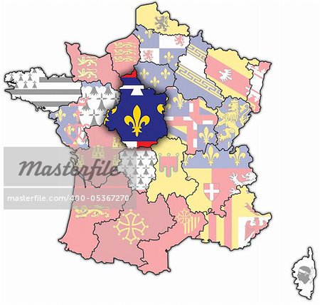 Centre on old map of france with flags of administrative divisions