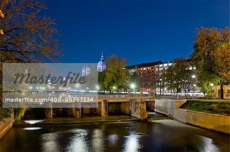 View at the Munich embankment at night