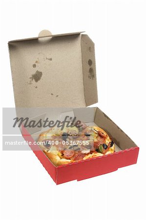 Pizza in Box on White Background