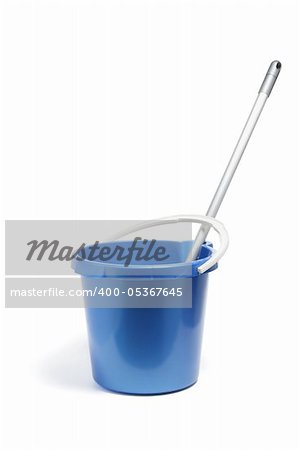 Mop in Bucket on White Background