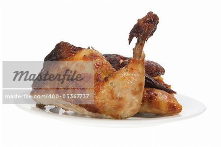 Roast Chicken on Dish with White Background