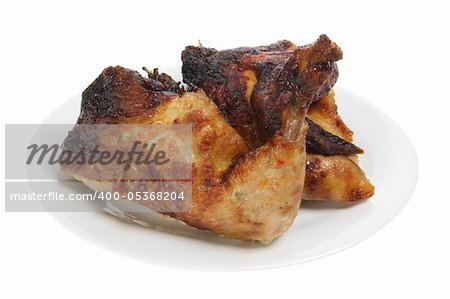 Roast Chicken on Plate with White Background