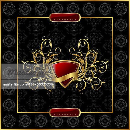 Illustration floral vintage with heraldic shield - vector