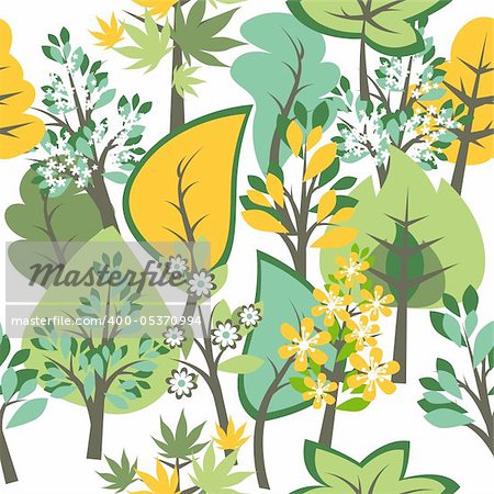 Seamless pattern with spring blossoming trees and bushes