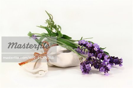 a fragrance bag with fresh lavender flowers