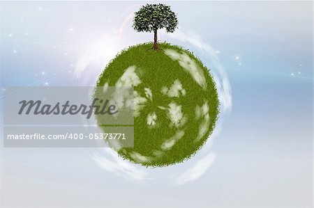 Green grass sphere with single tree