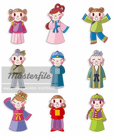 cartoon Chinese people icon set