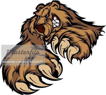 Bear Mascot Snarling Reaching with Claws and Paws Vector Image