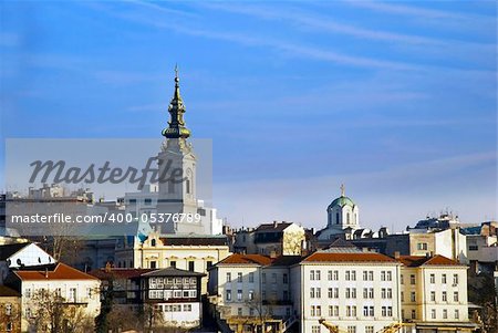 Buildings and church in center of Belgrade, Serbia