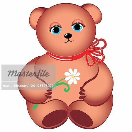 Little teddy bear with flower. Illustration on white background