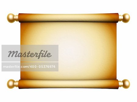 golden scroll parchment isolated on white background