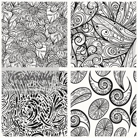 four vector seamless monochrome patterns ,clipping masks