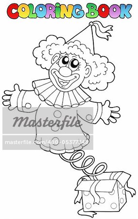 Coloring book with clown in box - vector illustration.