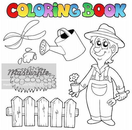Coloring book with garden topic - vector illustration.