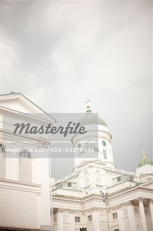 Tuomiokirkko church in Helsinki Finland on a cloudy day