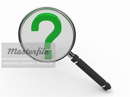 3d green guestion mark magnifying glass search