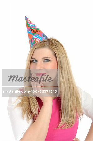 Pretty party female celebrating birthday . isolated