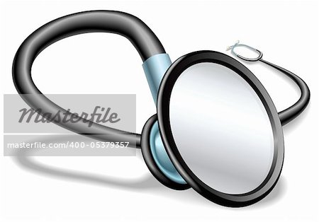 Illustration of a medical stethoscope with exaggerated perspective. Room for some text on its face.