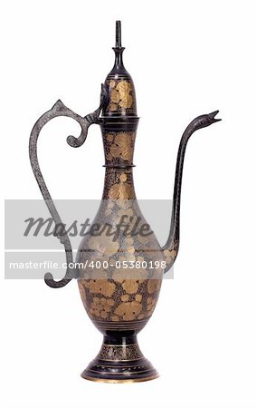 Ancient beautiful jug isolated on white background.