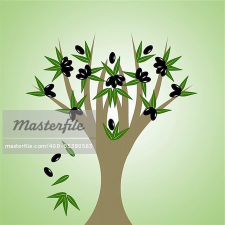 Abstract olive tree isolated on green background