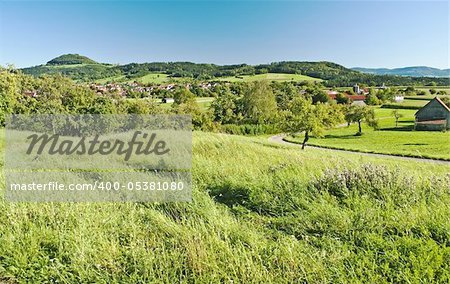 country idyll with village and view to German Alb