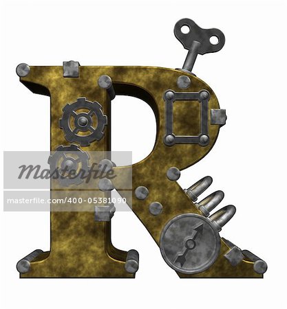 steampunk letter r on white background - 3d illustration