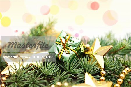 Christmas decorations on a blokeh lights background