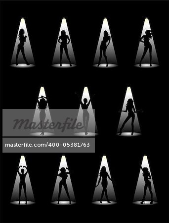 Images of beautiful models in the light of the floodlights. Vector illustration.