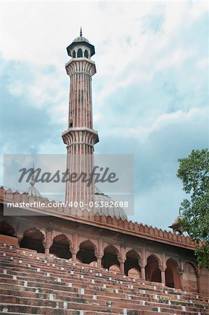 Jama Masjid minaret with staircase on front, India's largest mosque