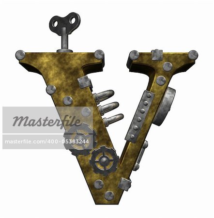 steampunk letter v on white background - 3d illustration