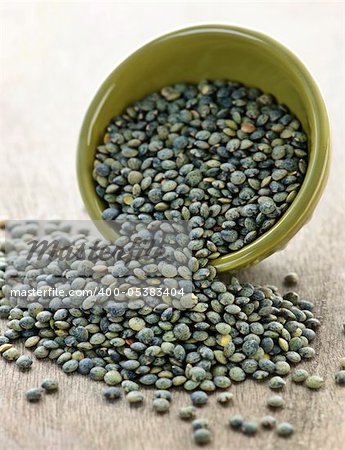 Bowl full of raw french green lentils