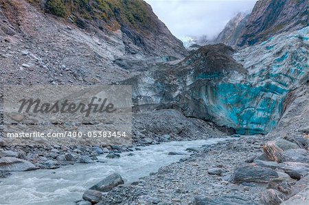 View of terminus of Franz Josef Glacier in New Zealand