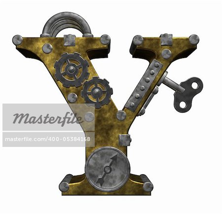 steampunk letter y on white background - 3d illustration