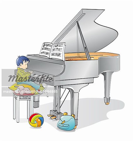 Infant musician learning to play the piano
