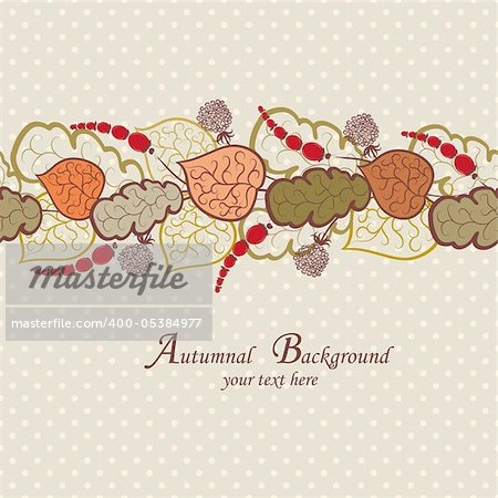 Autumn background with leaves and berries. Seamless pattern.