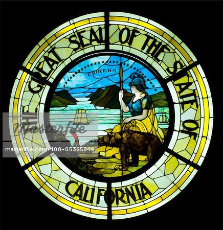 Great Seal  of the State of California inside Capitol Building. Isolated on black