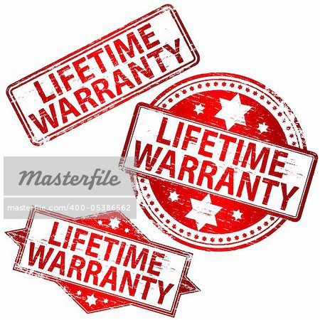 Rubber stamp illustrations showing "LIFETIME WARRANTY" text. Also available as a Vector in Adobe illustrator EPS format, compressed in a zip file