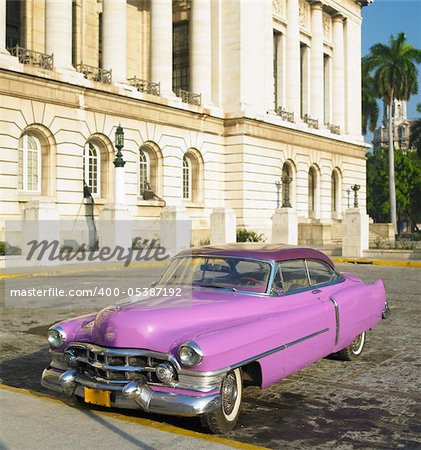 old car in front of Capitol Building, Old Havana, Cuba